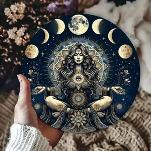 7.8x7.8 Inch Round Metal Wall Sign, Mysterious Female Art Design Moon Plaque Gift, Perfect for Home Office Coffee Shop Decoration & Gift Idea