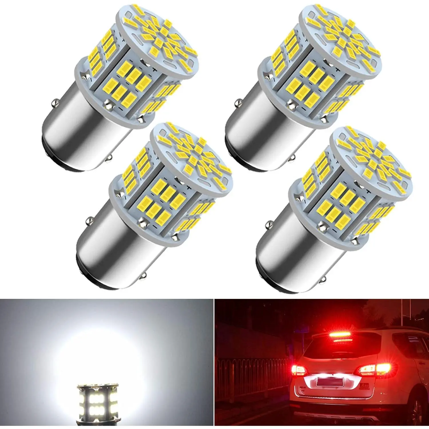 1157 Led  Light Bulb, 12V-24V 1157 7528 2357 2057 BAY15D LED Replacement Light Bulb for  Tail Light for  RV Trailer Boat, 54SMD 3014 Chipset White light, 4 count