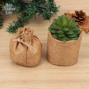 10pcs Burlap Plant Pot Cover Bag, Eco-Friendly Linen Drawstring Planter Sack, Decorative Linen Bag for Succulent & Flower Gardening Containers