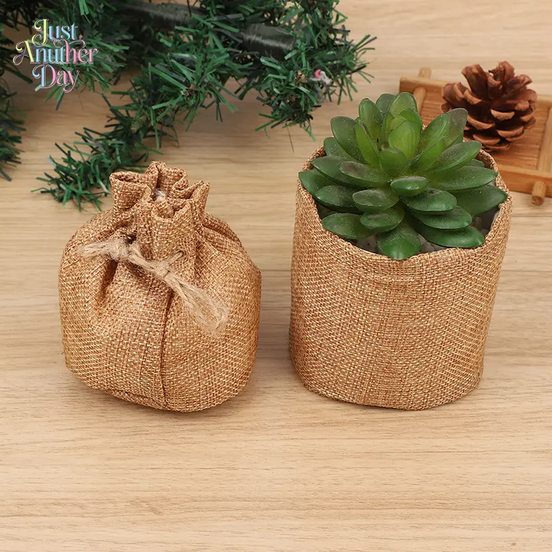 10pcs Burlap Plant Pot Cover Bag, Eco-Friendly Linen Drawstring Planter Sack, Decorative Linen Bag for Succulent & Flower Gardening Containers