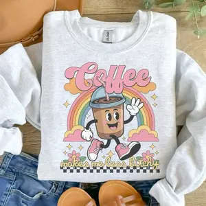 Coffee - Coffee Makes Me Less Bitchy Sweatshirt - Ash Grey - Preppy Fit Aesthetic Jersey Unisex