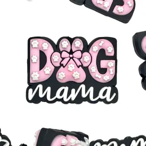 1pc Dog Mama 2.0 Silicone Focal Beads - Cute Pink Bowknot Dog Mom DIY Crafting & Beading Supplies Beaded Pens