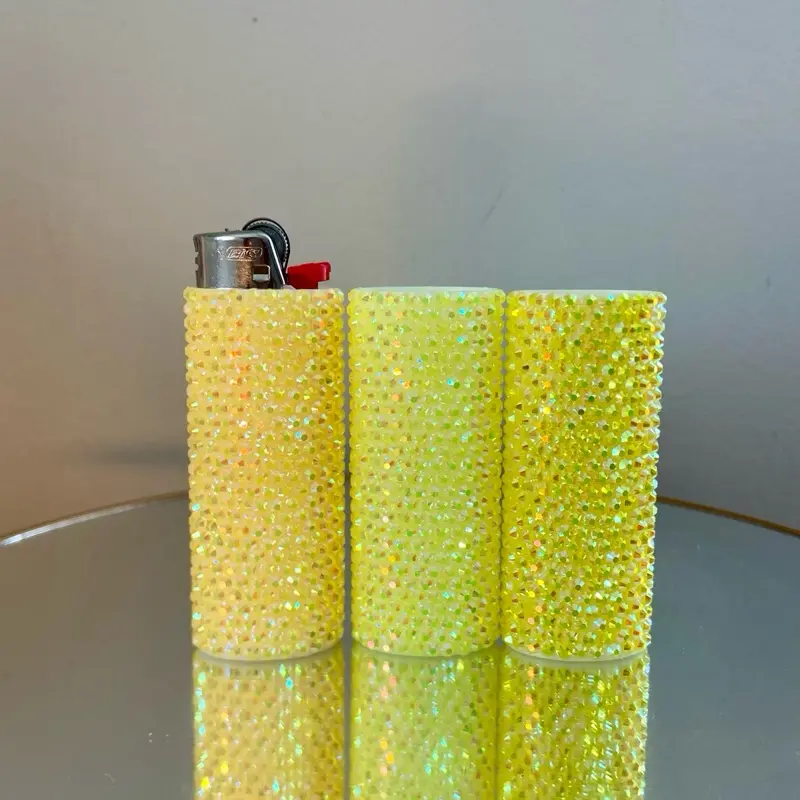 Reusable Rhinestone Lighter Case Yellow Collection