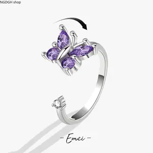 Women's Adjustable Opening Rotatable Butterfly Ring - Cross-Border European & American Cold-Wind Niche INS Jewelry, Rings