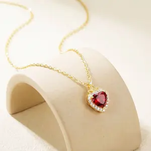 Spring/Summer Sweet Romance  Crown Heart Necklace | Gold Tone Chain with Red CZ Pendant  Perfect for Dates, Vacations & Gift Giving jewelry cross choker necklace