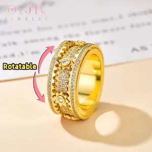 OYJR Anxiety Rings Cubic Zirconia Stones Spinner Fidget Band Rings for Women Men Relieving Anxiety Lucky Rings Comfort Fit Size 6 To 12