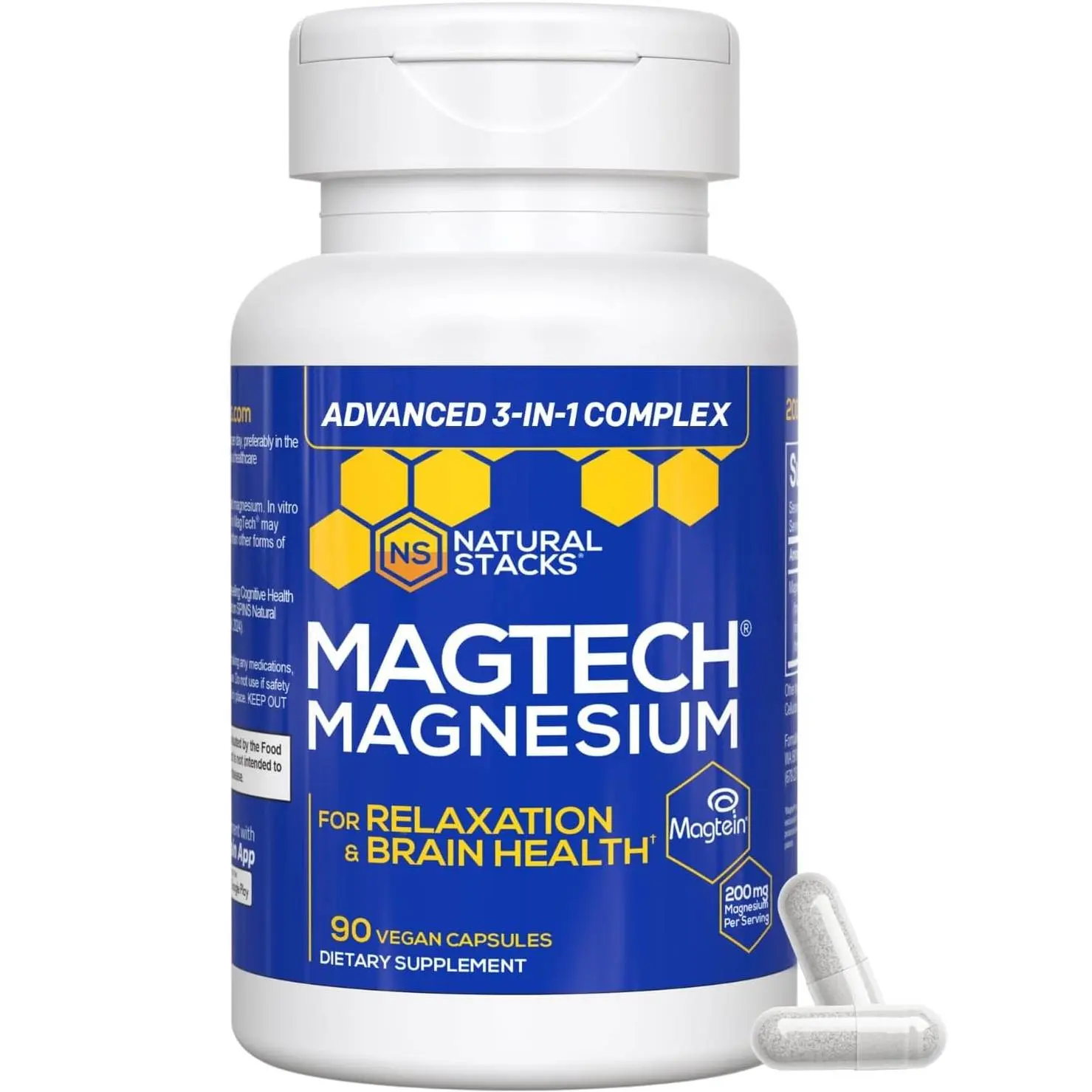 MagTech Magnesium Complex Supplement - 3 Forms: Glycinate, Magnesium L-Threonate (Magtein), Taurate - 200mg Chelated Natural Stacks - Sleep Aid, Stress Relief, Brain Health Support - 90 Capsules
