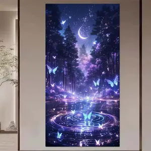 1pcs 5D DIY handmade diamond painting kit, 5D diamond art set, DIY decoration, forest, butterfly, moon diamond painting kit full round drill DIY, mosaic, diamond art, DIY art home decoration, suitable for Halloween and Christmas.