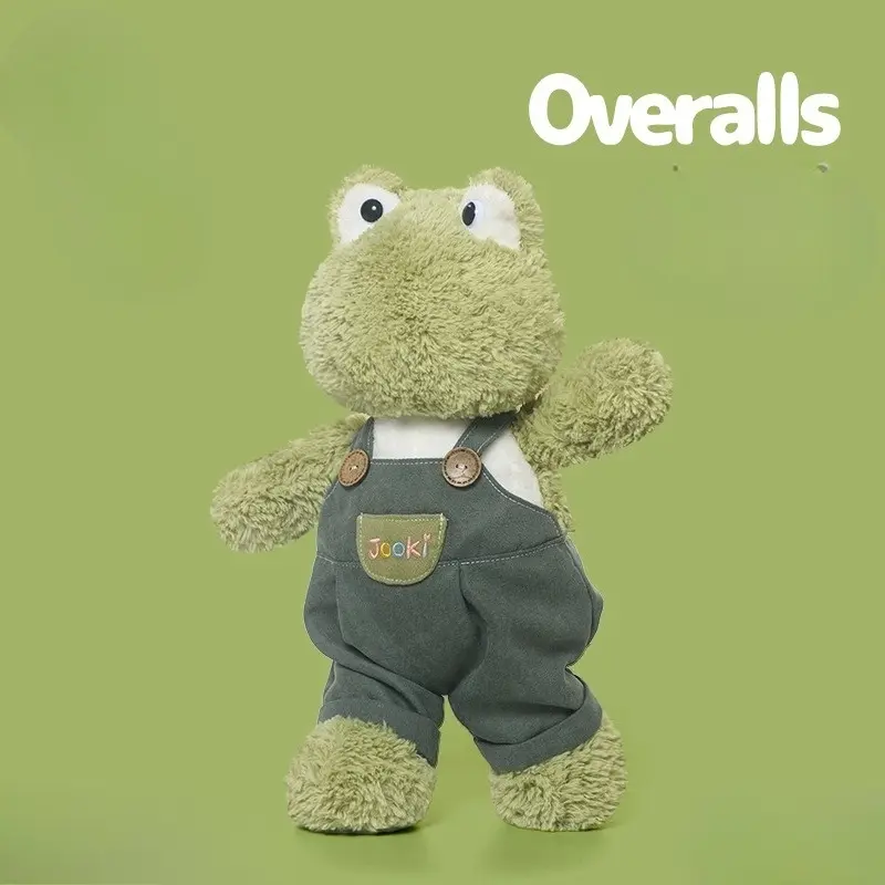 Frog Plush Toy Pillow, Cute Overalls Frog Stuffed Doll for Pet Play, Sofa Bedroom Home Decoration and Holiday Gifts