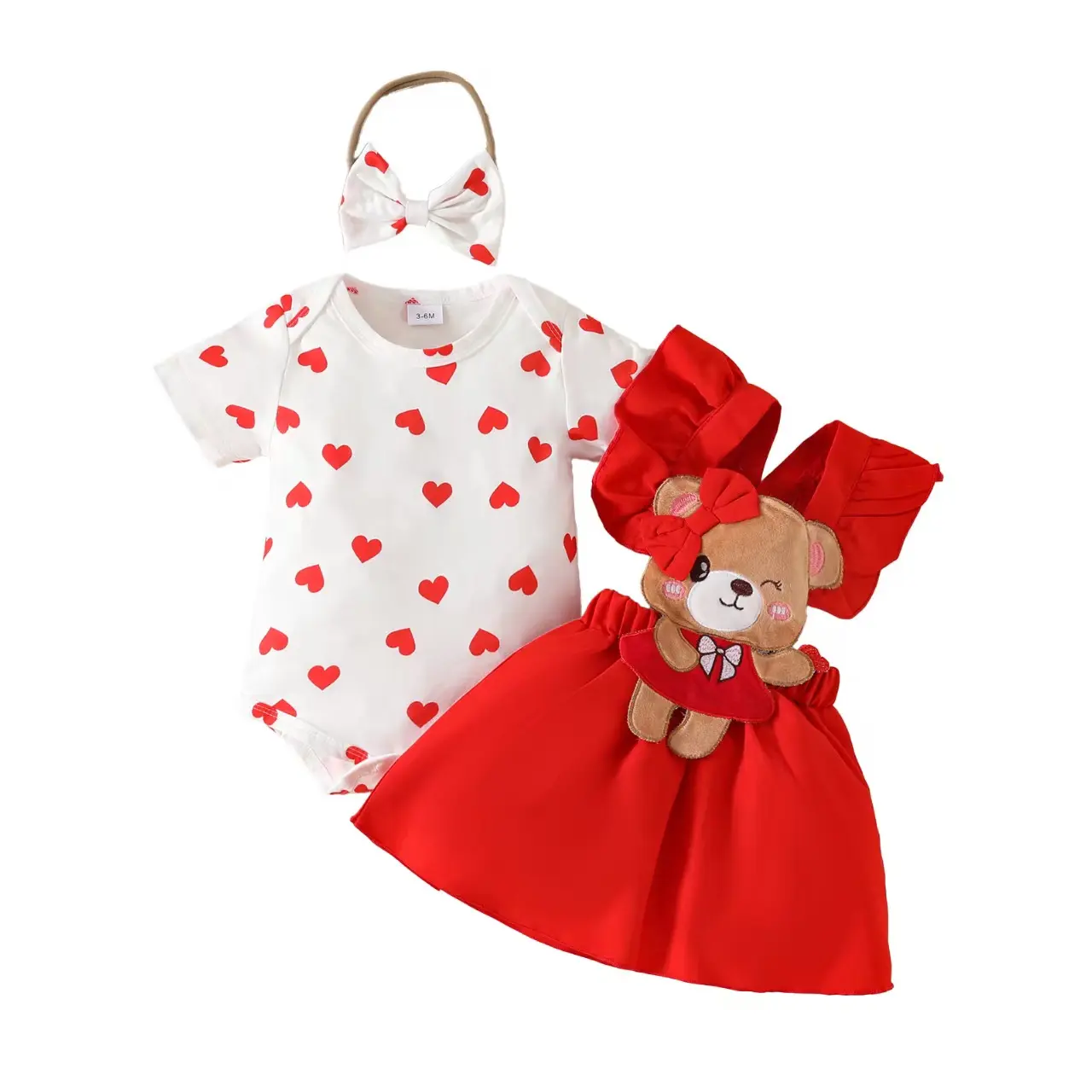Baby Girls Clothes Bear Style Embroidered Romper with Headband