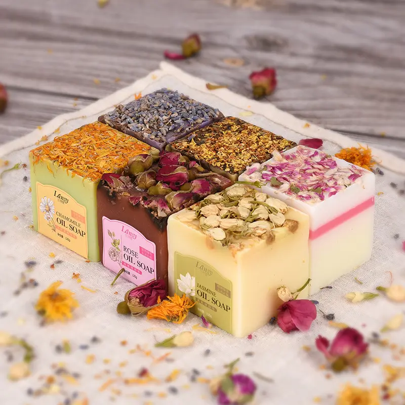 6-Pack Natural Paraben Free Floral Soap Set with Rose, Osmanthus & More - For Face & Body, Gently Cleanses, Moisturizes & Exfoliates