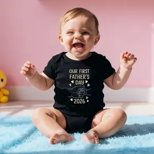 Happy 1st Father's Day, Daddy I Love You Baby Babysuit - Cute Baby Short Sleeve Onesies Romper For Infant, Newborn Humor Clothes for Boys Girls, Soft Casual Outfit, Outdoor 100% Cotton Triangle Jumpsuit