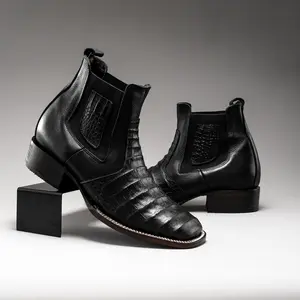 Men's CAIMAN Short Ankle Western Square Toe Boot in Premium Leather