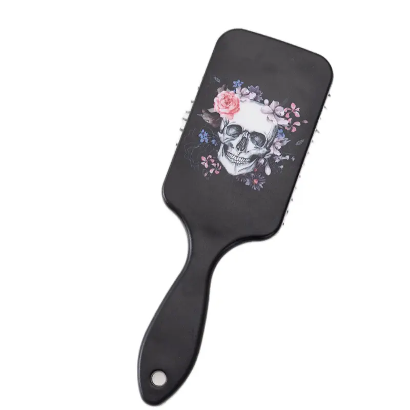 Black Skull Wig Brush Floral Rose Design