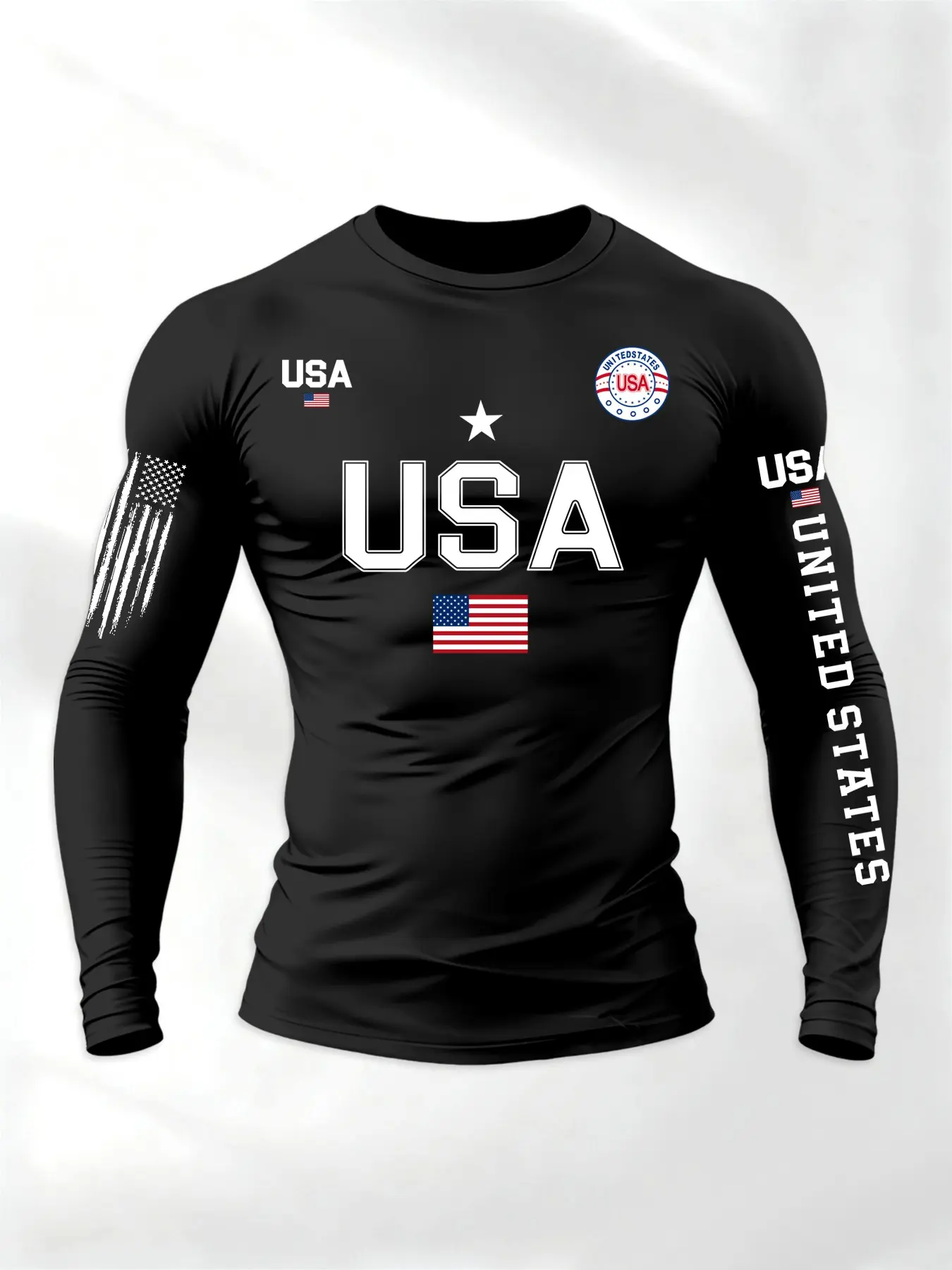 Men's Long Sleeve Street Style T-Shirt Athletic Shirt with American Flag Letter Print, Fitted Sporty Fashion Top for Spring & Fall, Casual Wear in Multiple Colors, Athletic Tops, Athletic Clothes, Casual Sports Tops, Casual Sportswear