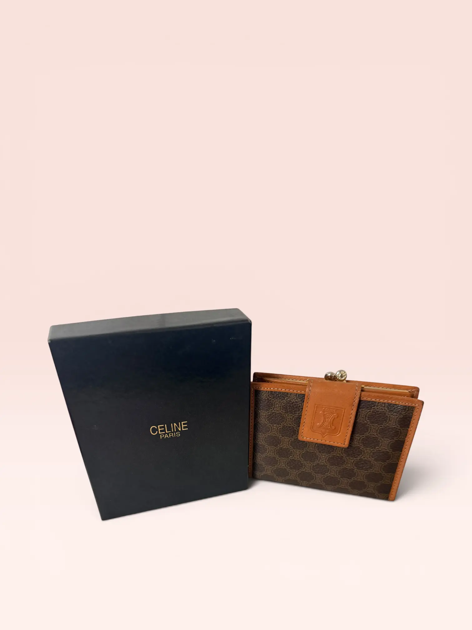 Pre-owned Celine Canvas Small Leather Goods Triomphe Compact Wallet with Box