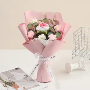 Handmade Crochet Flower Bouquet, Artificial Floral Decor, Knitted Yarn Flowers for Birthday Gift, Artificial Floral Decor for Home & Party, Durable Materials Fake Flower Bouquet Decoration