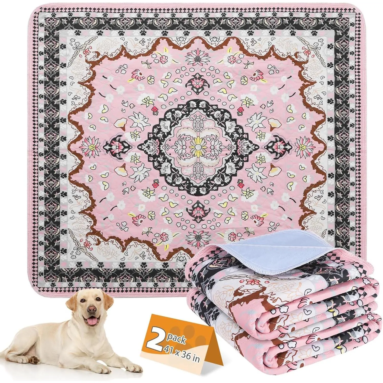 Washable Pee Pads for Dogs, 2 Pack Super Absorbent  Puppy  Pads , Nonslip and Leak-Proof  Pee Pads, Large Pet Mats Whelping Pads for Floor, Crate, Couch, 36"x41"