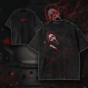 Dead By Daylight Ghost Face Tee – Washed Cotton Menswear Top | Smooth Streetwear Prints for Man, Casual Classic Gaming Style Crewneck Crewneck T-Shirt Fabric