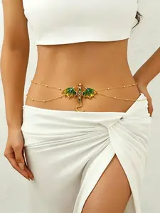 Vintage Enamel Dragon Body Chain for Women Rhinestone Inlay Waist Chain Colorful Gothic Dragon Pendant Punk Jewelry Gift
