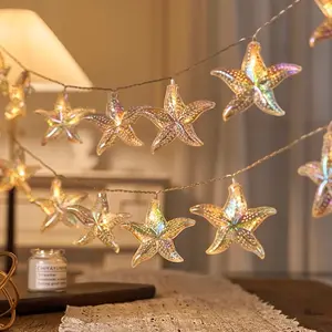 10ft Iridescent Seashell & Starfish Battery Operated 20 LED Indoor & Outdoor Beach Theme String Lights