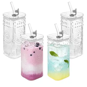 4/6/8Pack 13oz Sunflower Glass Cups with Lids & Straws – Clear Tumblers for Iced Coffee, Juice, Smoothies – Reusable, Leakproof Beverage Set