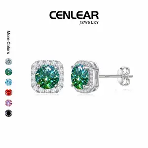 CENLEAR 1-Carat Green Moissanite Princess Square Bag Stud Earrings, Niche Design, Understated Luxury, Exquisite Colored Moissanite Stud Earrings, Perfect As A Gift For Your Girlfriend Or An Anniversary/Proposal Jewelry.