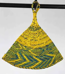 Raffia Hand Fan Accessory Handwoven in Togo - Yellow & Green
