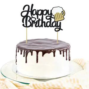 1 PCS Beer Mug Happy Birthday Cake Topper Glitter Cheers Beers Cake Pick for Celebrating Glorymoment Beer Theme Birthday Theme Party Cake Decorations Supplies