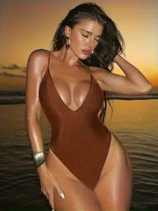 Women's Beachwear One-Piece Swimsuit, Sexy Fashion Design, Pure Color Summer Vacation Style, Romantic Casual Swimwear, Swim Bodysuit