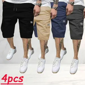 Men’s American vintage cargo shorts, 4-pack; outdoor casual workwear style with durable, breathable fabric that’s wear-resistant; elastic drawstring waist for a snug fit; multiple pockets make storage convenient; loose straight cut doesn’t restrict moveme