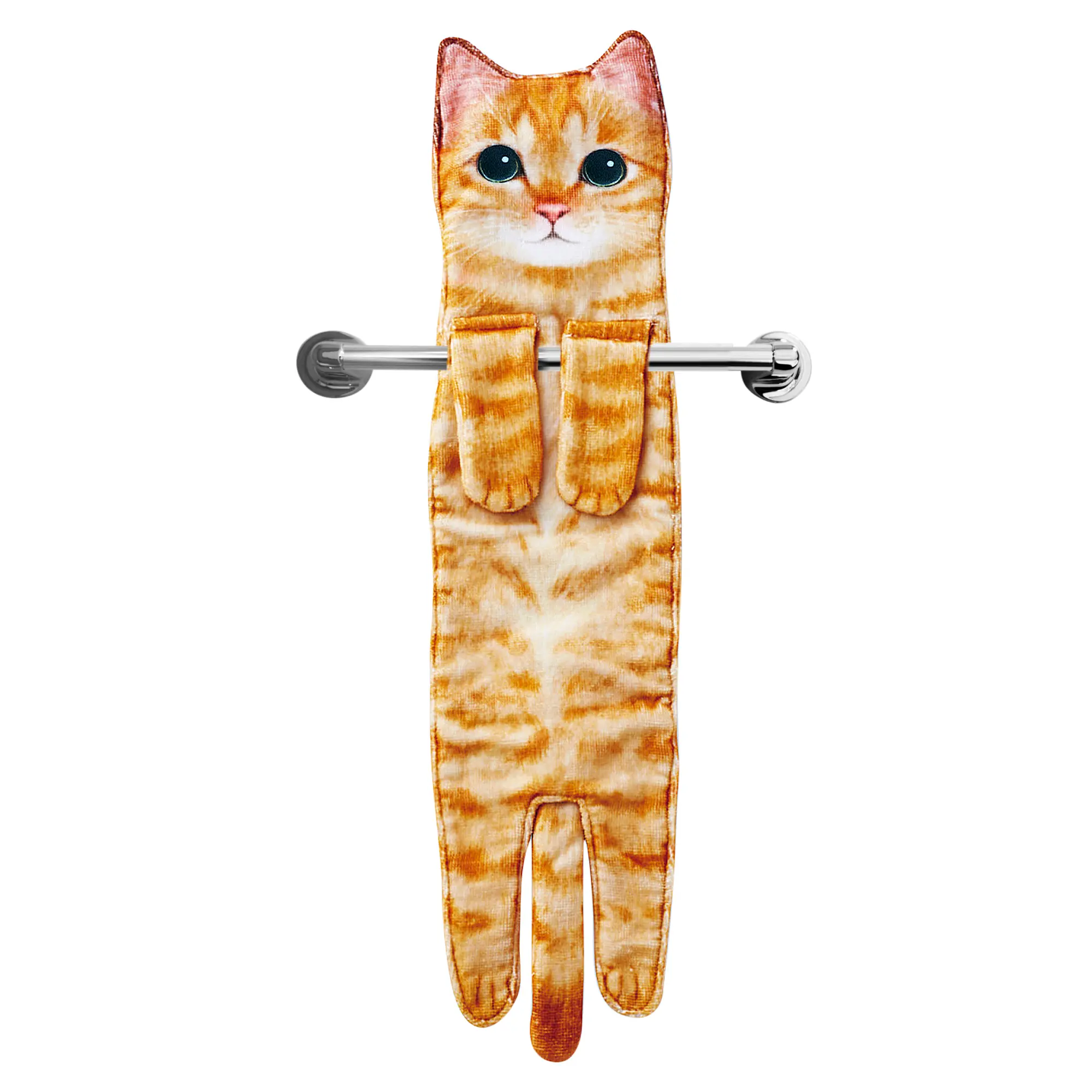 Funny Cat Hand Towels for Kitchen Bathroom - Cute Decoration Hanging Towels Super Absorbent Soft - Housewarming Birthday Mothers Day Gifts for Women and Cat Lovers Print Orange