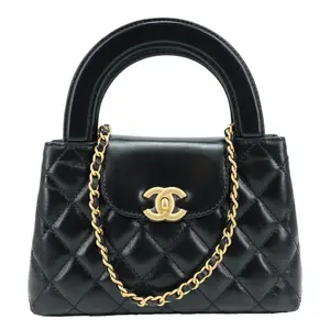 Pre-owned CHANEL Leather Shoulder Bags Kelly Nano Quilted Aged Calfskin Top Handle Shoulder Bag Black