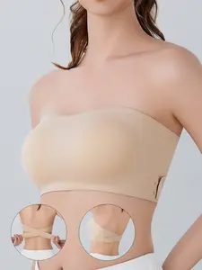 Women’s Strapless Bra, Sexy Cross Side Clasp Design, Comfortable Push Up Style, Wireless Anti-Sagging Bra for All-Day Wear