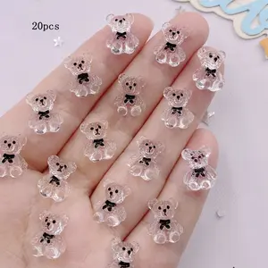 20Pcs Resin Colorful 3D Mini Clear Bear Art Charms Flat back Rhinestone Scrapbook Figurines DIY Jewelry Accessories Crafts DIY Beading Accessories