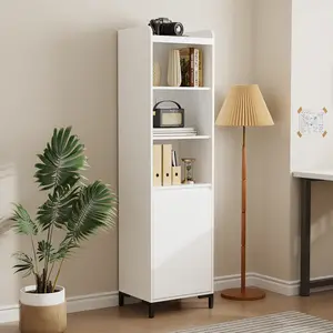 VOWNER Tall Bookcase File Storage Cabinet with 3 Tier & Door, Modern White Bookshelf for Home Office