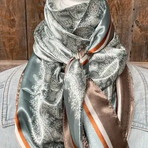 Rodeo Drive 35"x35" Seafoam and Cream Paisley Wild Rag