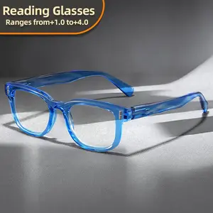 Square Fashion Reading Glasses, Round Frame, Elegant Gradient Color, for Elderly People, +1.0 to +4.0 Strength, Ideal for Reading and Writing