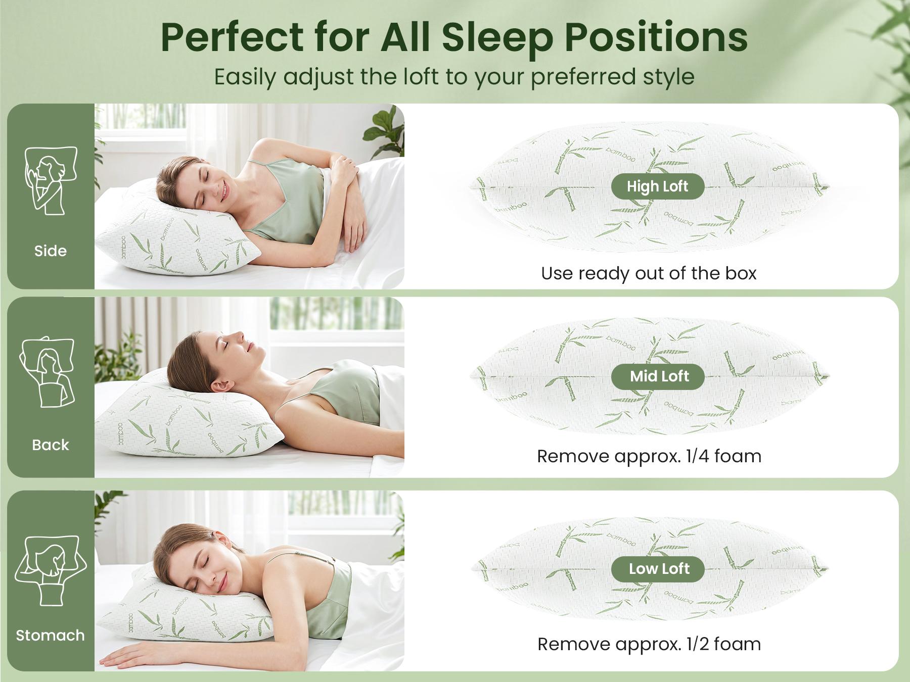 Shredded Memory Foam Pillows Set of 2, Adjustable Cooling Pillows, Rayon Derived from Bamboo Bed Pillows with Washable Cover, Comfy Support for Hot Side Back Stomach Sleepers Shredded Memory Foam Pillows Set of 2, Adjustable Cooling Pillows, Rayon Derived from Bamboo Bed Pillows with Washable Cover, Comfy Support for Hot Side Back Stomach Sleepers