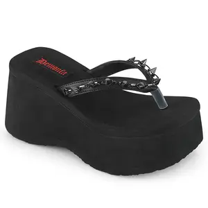Demonia Funn-35 Black Vegan Leather Sandals With Spike Detail