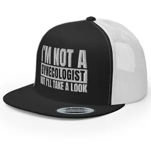 RIVEMUG NG I'm Not a Gynecologist But I'll Take a Look Embroidered Flat Bill Trucker Hat High Crown Adjustable Funny Cap