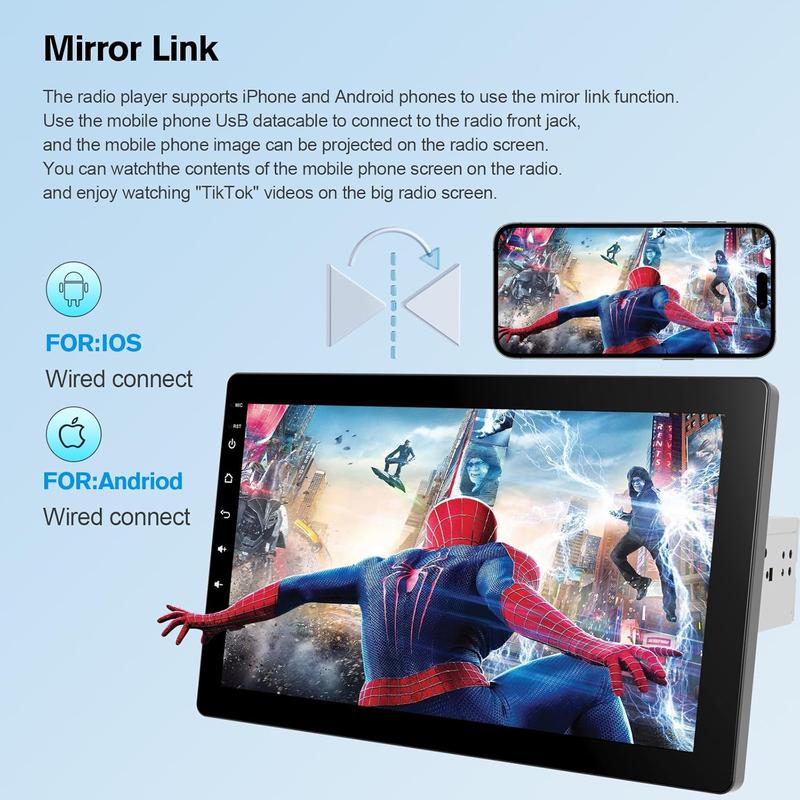 Haudio 10.1" Rotatable Touch Screen Car Stereo Single Din - Android 13, Wireless CarPlay/Android Auto, 4-Core CPU, 2GB+32GB, GPS Navigation, Hi-Fi Sound, Bluetooth 4.2, AHD Backup Camera (Vertical Fit)