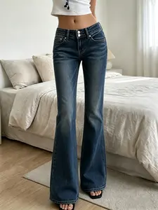 Low Waist Boot Cut Jeans for Women Butt Lifting Western Pants with Pockets Flare Jeans Women