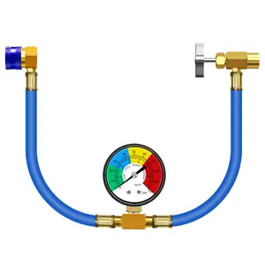 JIFETOR AC Charge Hose with Gauge, Car R134A Refrigerant Recharge Kit, Auto Air Conditioning U Charging Hose Low Pressure Measuring Meter with 1/2 inch Can Tap and R134A Quick Coupler, 100PSI car auto way ac