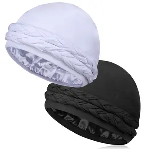 2 Pcs Satin Lined Turban Silky Head Wraps for Men with Long Twist Straps, Halo Turban Mens Turban Head Scarf for Hair Unique Style