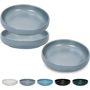 Shallow 6 inch Matte Finish Ceramic Cat Bowls for Food and Water, Whisker Fatigue Free Bowl Set of 3 for Puppy Kitten, Dishwasher Safe