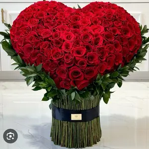 Heart Wood Flower Bouquet - Red Rose Arrangement with Greenery for Valentine's Day Gift