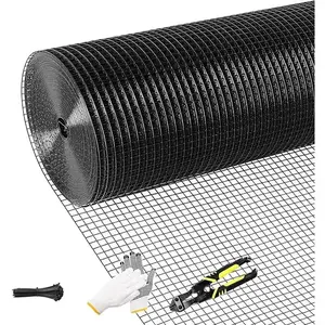 Black Hardware Cloth, 1/2 inch 48'' x 100'Chicken Wire Fence, 19 Gauge Vinyl Coated Welded Cage Wire Mesh Roll Supports Poultry Netting Cage Garden Fence