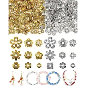 FIVEIZERO 240 Pcs Bead Caps for Jewelry Making, 18 Styles Silver & Gold Flower Bead Caps, Multi-Petal 6mm–16mm for Earrings, Bracelets & Necklaces