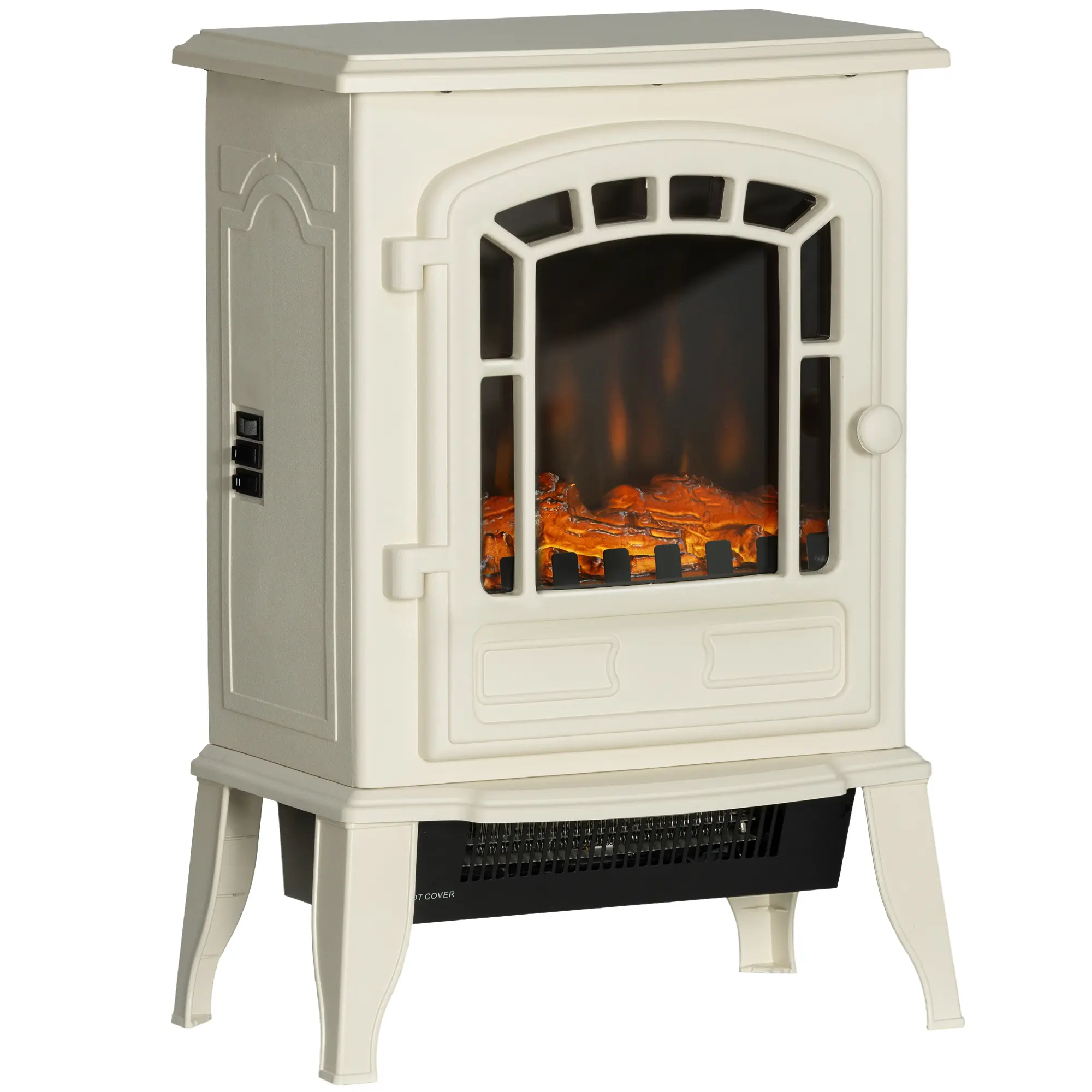 HOMCOM 22" Free Standing Electric Fireplace Stove with Door, Fire Place Heater with Realistic Flame Effect, Overheat Safety Protection, 750W / 1500W, White
